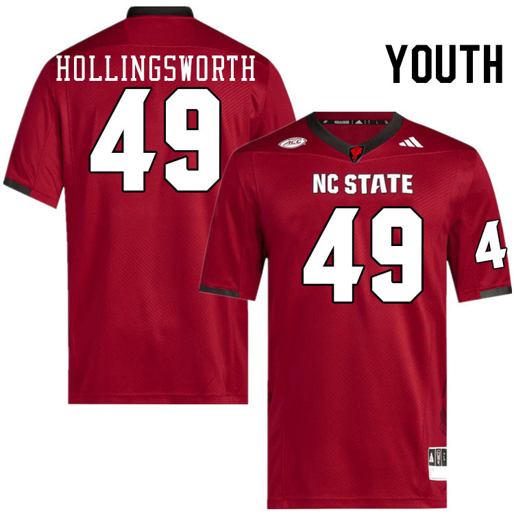 Youth #49 Aiden Hollingsworth NC State Wolfpack College Football Jerseys Stitched-Red